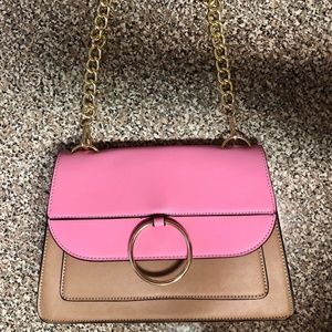 Asos Pink Tan Leather Shoulder Bag Handbag Purse